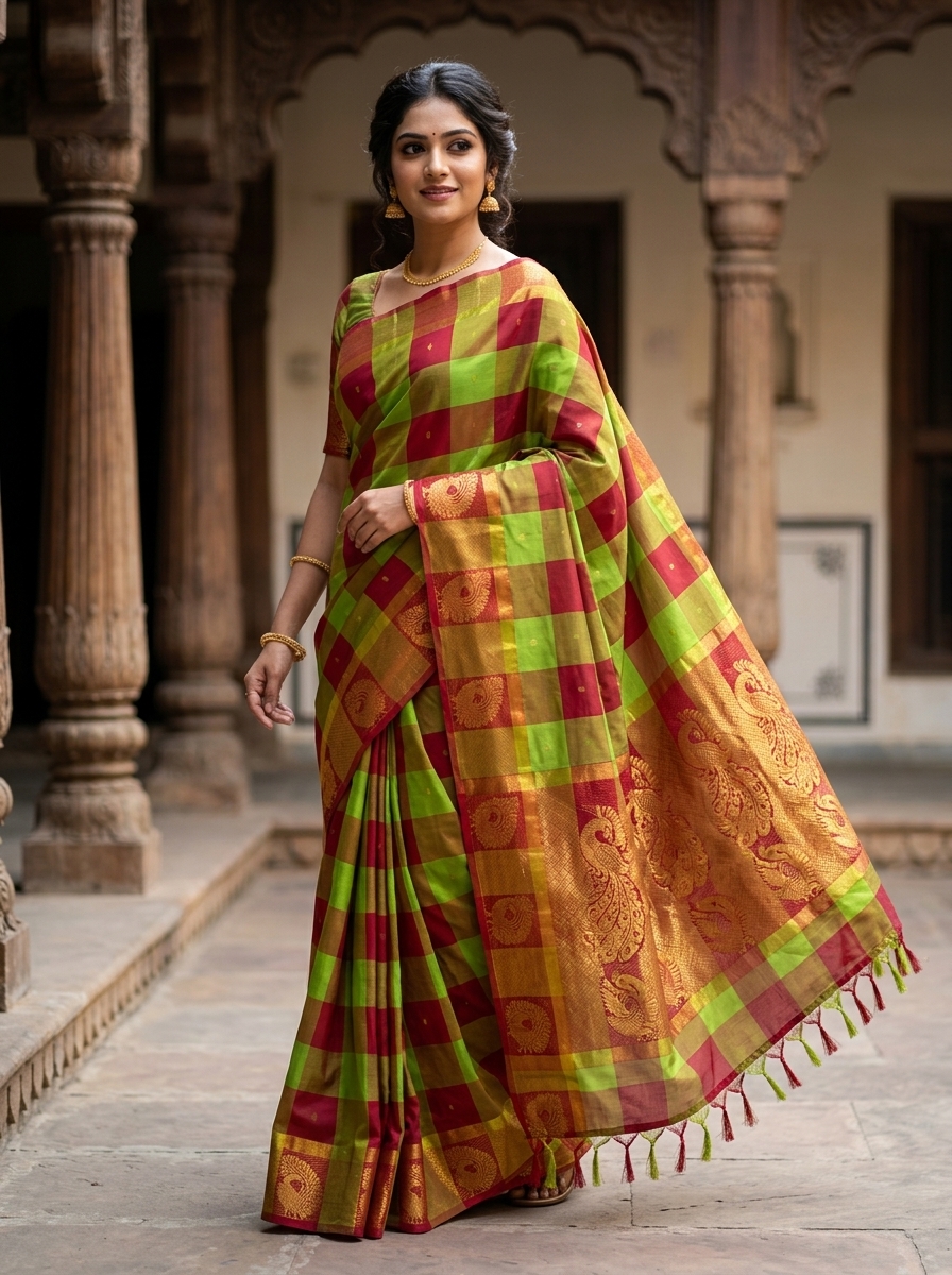 Kanchi Cotton or Handloom Silk-Cotton Saree.